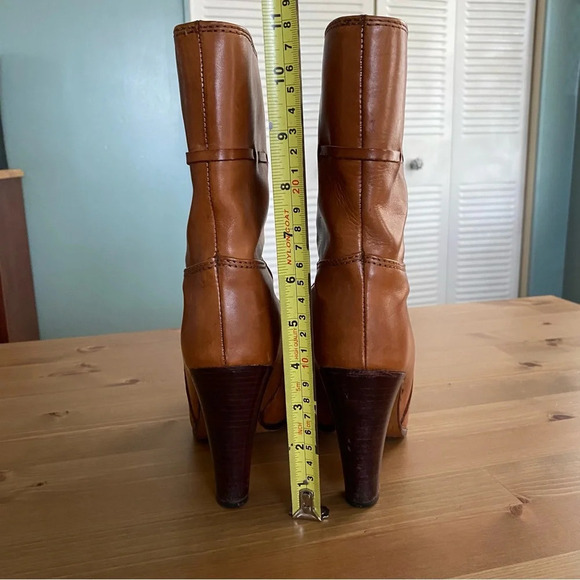 Hana Mackler Cognac 100% Genuine Leather Ankle Boots 8 AA Narrow VTG 80s 4” Heel - Picture 6 of 13